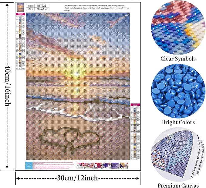 Fountor Beach Diamond Art Kits for Adults, Love Diamond Painting Kit for Adults Beginners, 5D DIY Sunset Landscape Diamond Painting with Round Gem Art Kits for Home Wall Decor 12x16 Inch