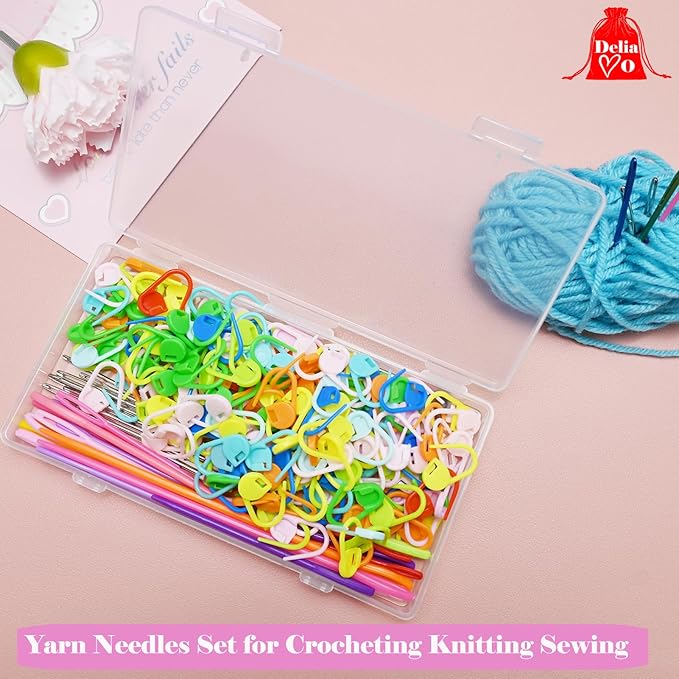 DeliaVo 229 Pcs Yarn Needles Set, Assorted Crocheting & Darning Tapestry Needles with Stitch Markers, Crochet Kit for Knitting Sewing Weaving
