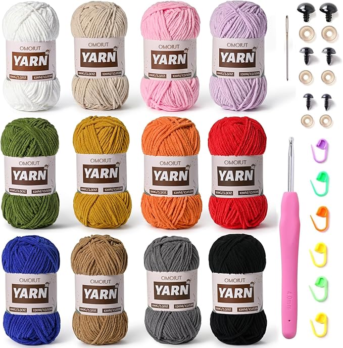 12 Pack 42.3oz/1572yds Bulky Multicolor Yarn Set, Plush Chenille Blanket Yarn for Crocheting, Fluffy Velvet Yarns for Crochet, Fuzzy Baby Yarns for Crocheting Soft, Crochet Amigurumi C