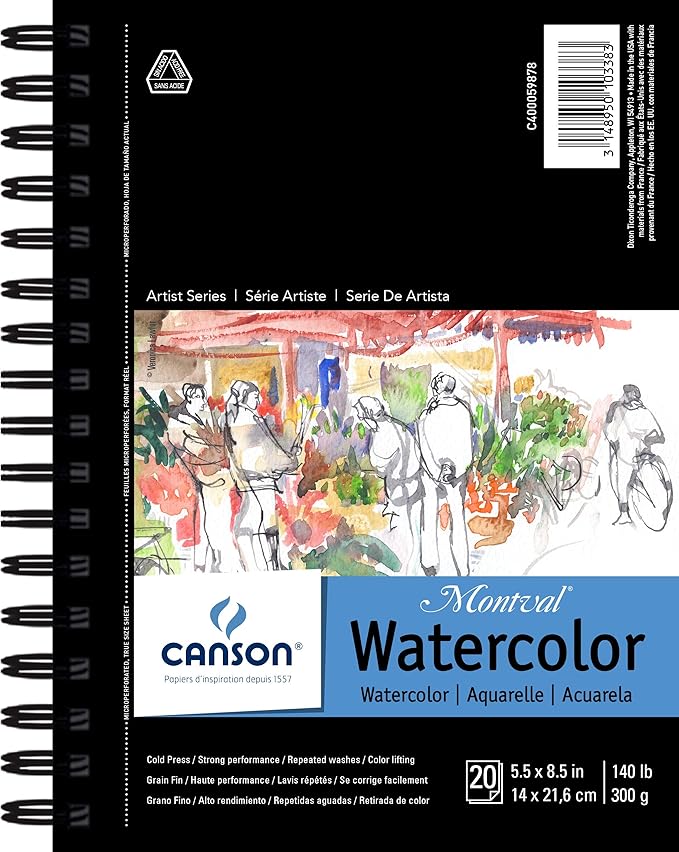 Canson Artist Series Watercolor Paper, Wirebound Pad, 5.5x8.5 inches, 20 Sheets (140lb/300g) - Artist Paper for Adults and Students - Watercolors, Mixed Media, Markers and Art Journaling