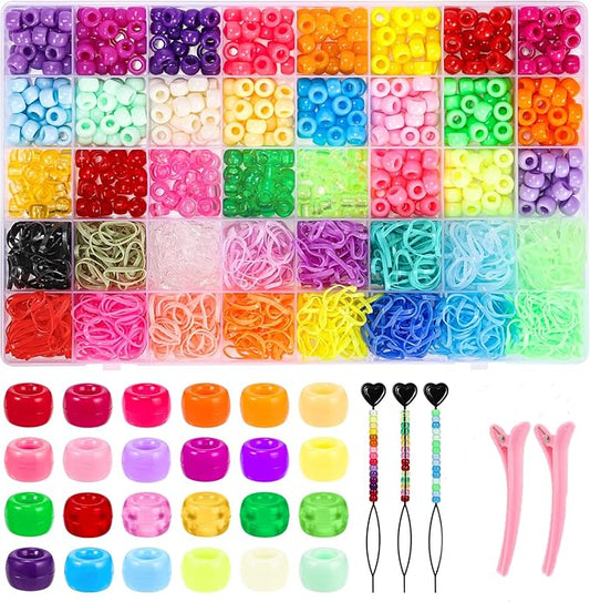 obeoby 9x6mm Bulk Pony Beads for Braids, 2005 Pcs Hair Beads Kit for Braids Friendship Bracelet Making for Classmates Mothers Day Gifts for Mom Daughter