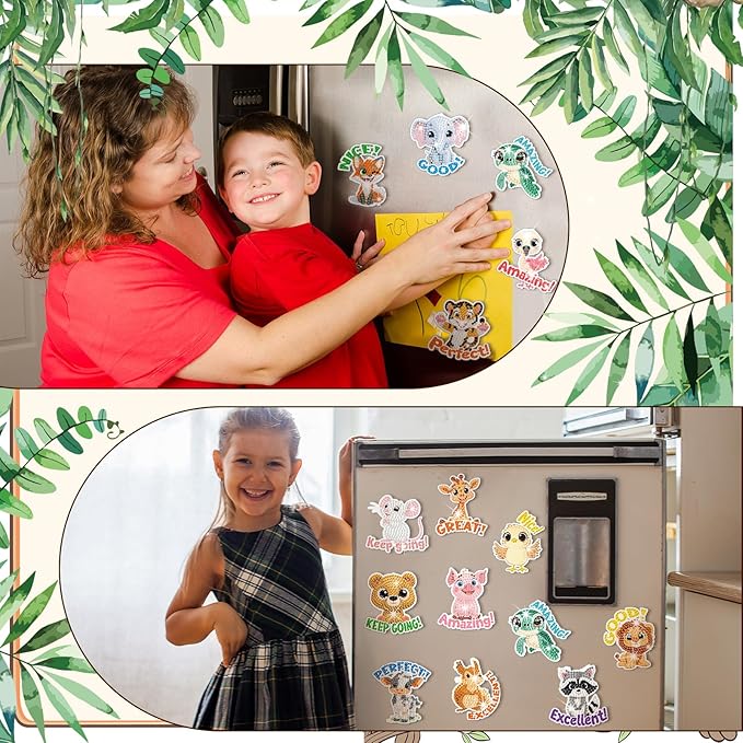 Xuhal 30 Pcs Inspirational Diamond Painting Magnets Motivational Animal Diamond Art Magnets Kits for Adults Positive Animal 5d Rhinestone Refrigerator Magnetic Sticker for DIY Craft Fridge Gifts