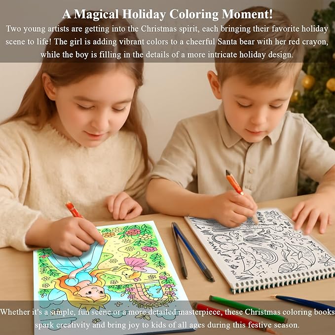 fuxi coloring books for kids ages 8-12 girls, 50 sheets (73lb/120gsm) blank paper drawing pad + 50 designs blank paper for kids coloring, christmas gifts for grandkids.