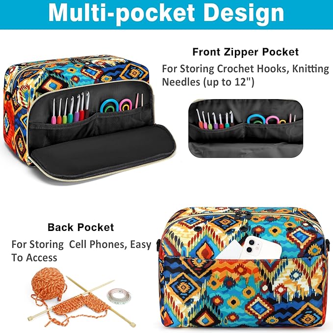 IBFUN Crochet Yarn Knitting Bag 2 Pcs Yarn Storage Organizer Crocheting Bags for Beginners with Shoulder Strap for Knit Accessories Needles Hooks