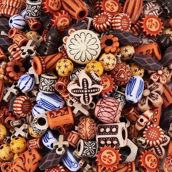 Cheriswelry Assorted Vintage Acrylic Beads (100G) - Round, Heart, Flower, Drop, Oval Shapes - Loose Beads for Jewelry Making