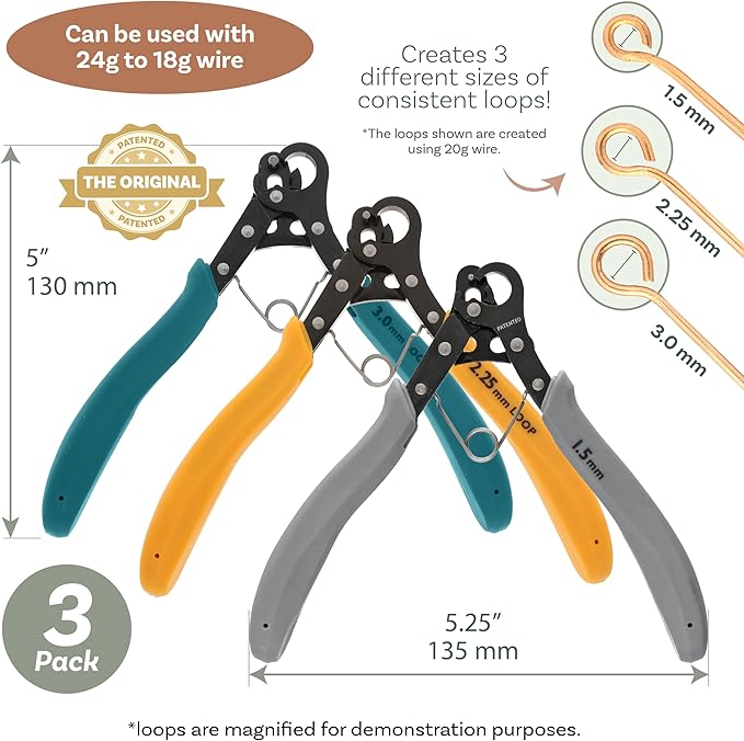 The Beadsmith Original One Step Loopers – 3-Piece Combo Pack, includes 1.5 mm, 2.25 mm & 3 mm Looper Pliers, Use With 24-18g Craft Wire (Patented)