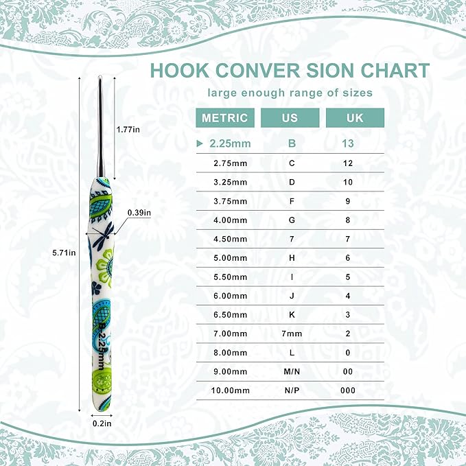 2.25mm Looen Crochet Hook, Ergonomic Handle for Arthritic Hands, Soft Rubber Grip Extra Long  Knitting Needles for Crochet Beginners, Knitting Enthusiasts (2.25mm)