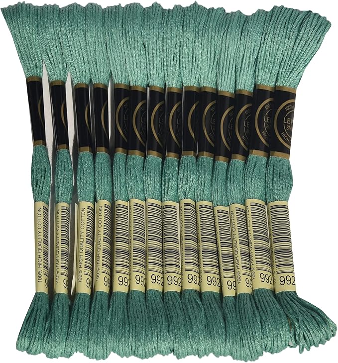 LE PAON Embroidery Floss, 14-Pack Six Strands 100% Long Staple Cotton Embroidery Thread, 8.7-Yard，Color Number：992, Medium Aquamarine