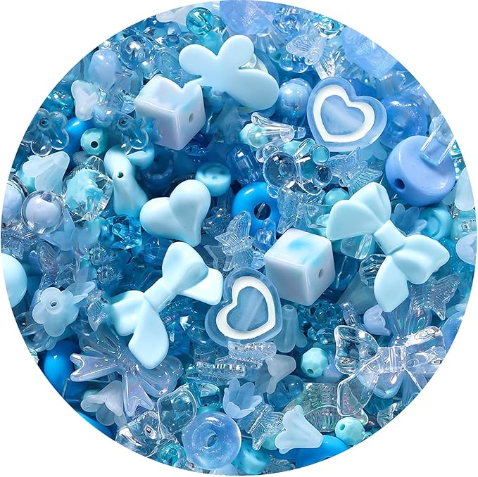 Assorted Acrylic Beads for Bracelet Making Kit, 150g Blue Cute Beads for Keychain Making, Kandi Charms, Kawaii Jewelry Making, DIY Crafts