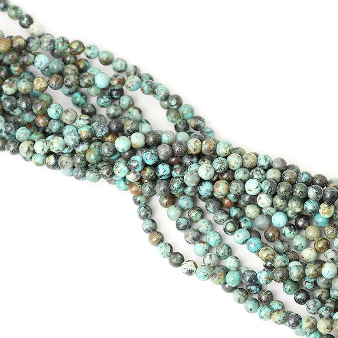cheavian 60pcs 6mm natural african turquoise stone gemstone round loose beads for jewelry making diy bracelet necklace materials 1 strand 15"