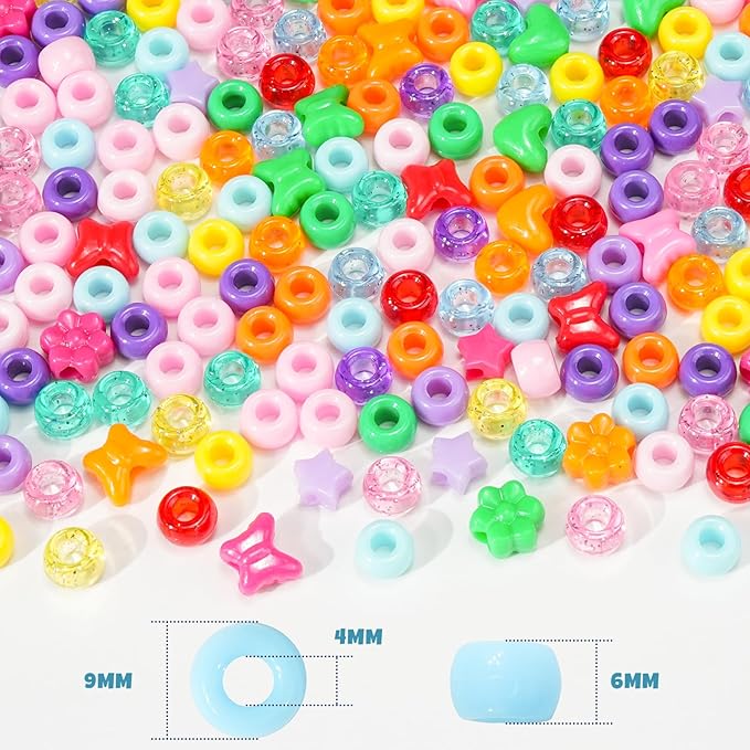 Rainbow Pony Beads Mix 1000pcs Easter Basket Stuffers, Hearts Flowers Stars Butterflies Assorted Bead Charms Set, Colorful Craft Beads for Bracelets Jewelry Making DIY Art Projects