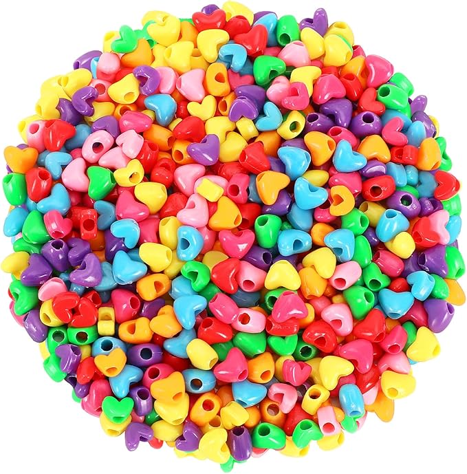 UPINS 1200Pcs Heart Beads, Valentine's Beads for Crafts Jewelry Making Bracelets Beads for Valentine's Party Christmas (600 Large and 600 Small)