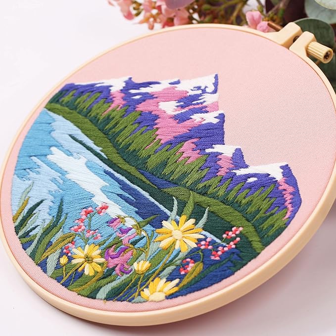 harimau 4p in beginner embroidery kit,floral plant pattern,cross stitch kits, including stamped embroidery cloth with 2 embroidery hoops, color threads and embroidery kits