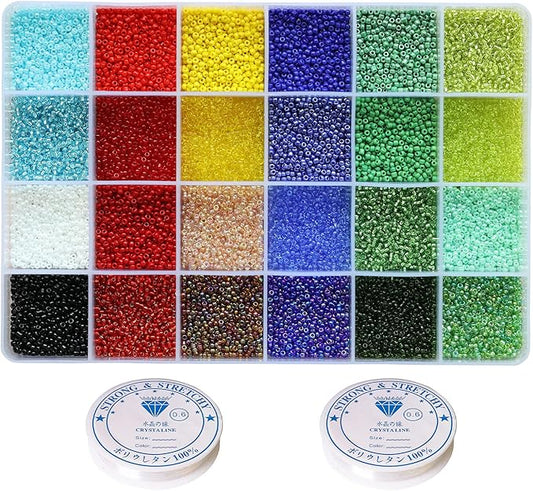 19600pcs 2mm Glass Seed Beads 24 Colors Small Beads Kit Bracelet Beads with 24-Grid Plastic Storage Box for Jewelry Making(24 Colors)