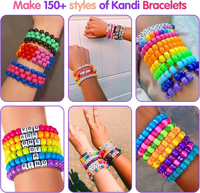 Redtwo 7 Boxes 5000 Pcs Pony Beads Kit, 144 Colors 6x9mm Kandi Beads for Friendship Jewelry Bracelet Making Kit, with 600+Pcs Letter Bead, DIY Crafts Gifts for Tween Girls Kids