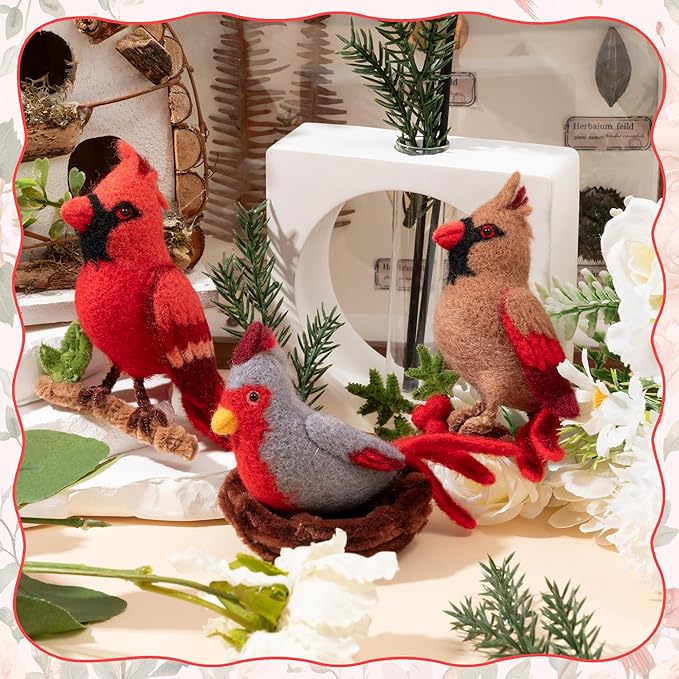 WATINC Needle Felting Kit - 3 Set Unique Different Cute Doll Wool Felt Needle Tools Foam Pad Instruction, DIY Home Decoration Craft Party Supplies for Art Work Starter Beginners (Cardinal)