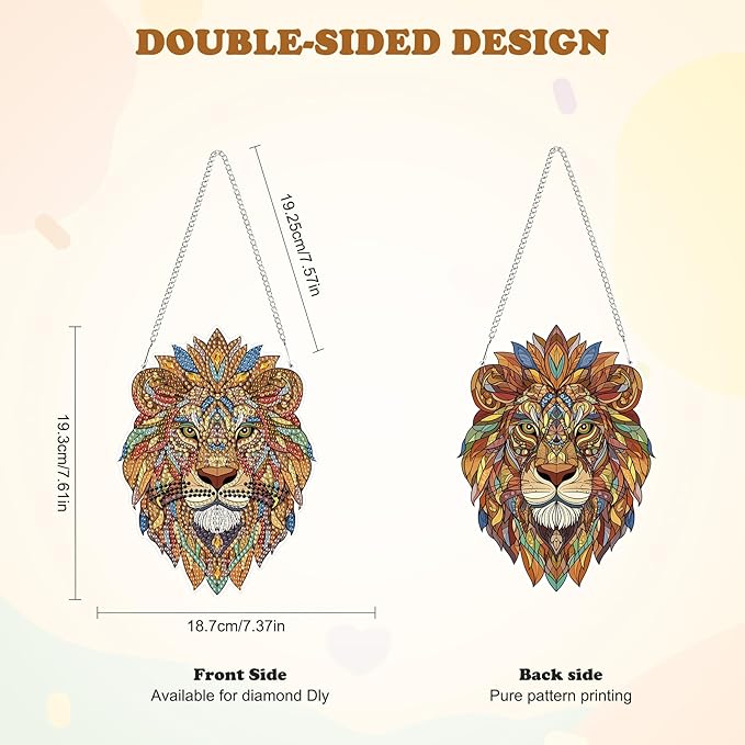 HEIBAGO Lion Hanging Diamond Art Kits for Adults, Special Shaped Crystal Diamond Painting Ornament Kit, DIY Double-Sided Pattern Window Pendant Gem Art Kit for Home Wall Decor 8.3x8.3inch