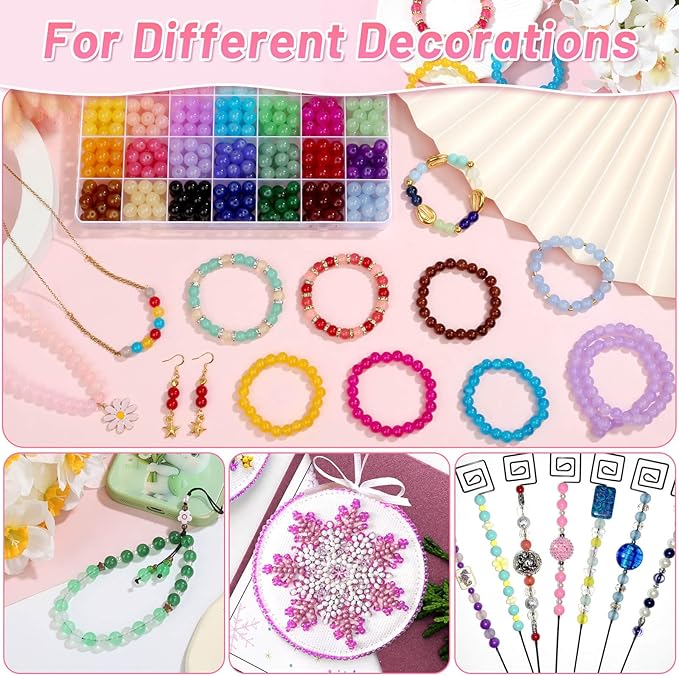 shynek 476 Pieces 10mm Round Glass Beads for Jewelry Making, 28 Colors Crystal Beads for Bracelets Jewelry Making and DIY Crafts