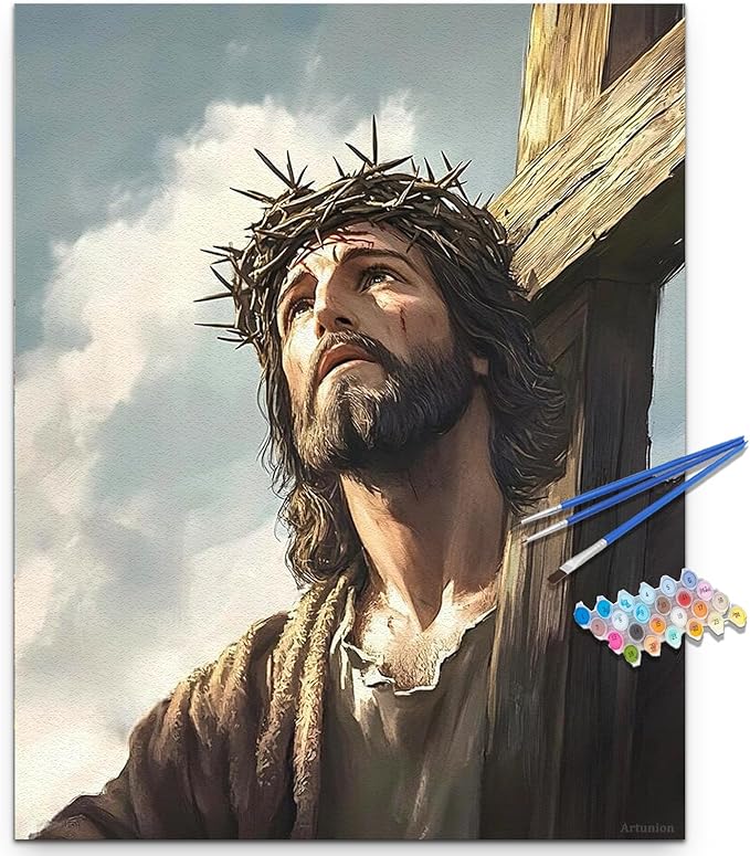 Artunion Jesus Cross Paint by Numbers Kit for Adults,Religious Christians Paint by Number Kits, DIY Oil Painting Paint by Number Kits on Canvas Arts Craft for Home Wall Decor 16x20 Inch