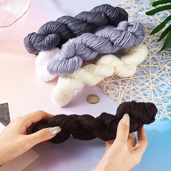 Cheriswelry 6 Skeins Black White Grey Acrylic Fiber Yarn Craft Sewing Cord Threads for Weaving Soft String for Knitting 2.2mm Skeins Yarn kit for Crochet Beginners Adults