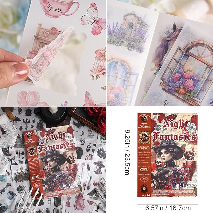 Vintage Scrapbook Stickers Book with 557pcs Stickers for Junk Journal Supplies, Aesthetic Washi Sticker Book for Journaling Dark Night Theme Ephemera for Junk Journal, Scrapbooking Supplies for Adults