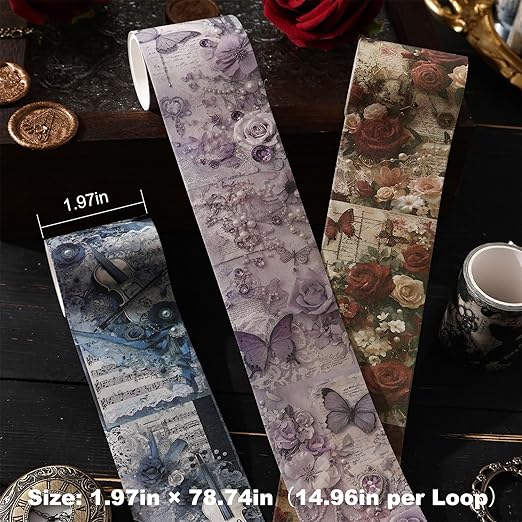 4 Rolls Vintage Washi Tape Set – Floral Butterfly Decorative Adhesive Tape for Scrapbook & Journal, Elegant Retro Design for DIY Crafts, Planners