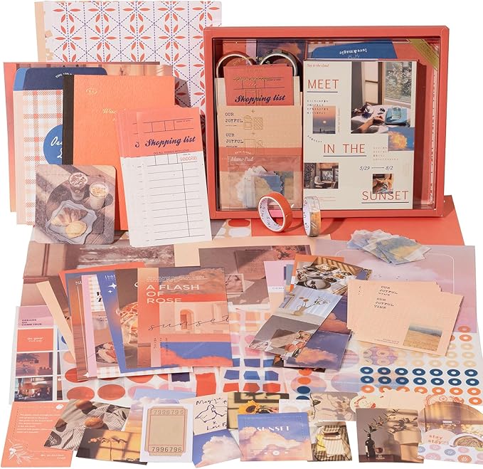 YagCu Aesthetic Scrapbook Kit, Sunset Junk Journal Supplies, Vintage Journaling and Scrapbooking Set, Bullet Journals Materials, Large Collection for Women Adults Beginners, Arts Craft