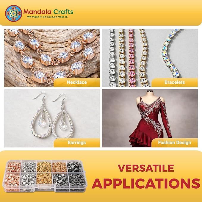 Mandala Crafts 600 Pcs Cup Chain Ends SS12 SS16 SS22 3mm 4mm 5mm Rhinestone Chain Connectors Jewelry Finding Kit for DIY Iced Out Bracelet Necklace Pendant Charm Making