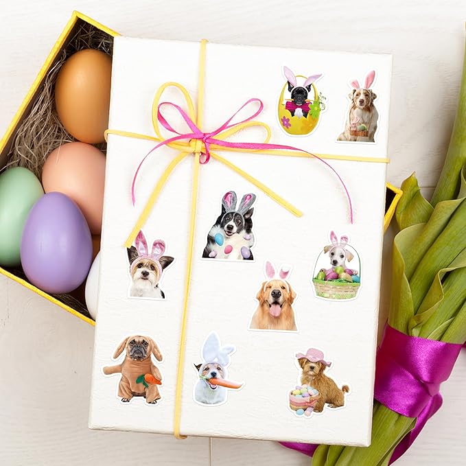 h1vojoxo easter dog sticker rolls - 1000pcs holiday dog dress up stickers for kids 16 designs funny self-adhesive stickers for easter party supplies easter eggs stickers for craft envelope dog lover
