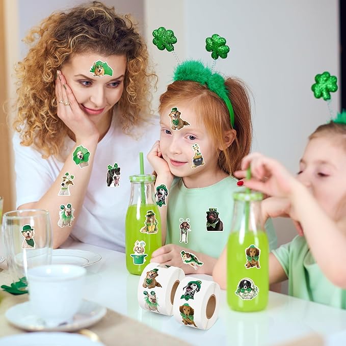 h1vojoxo st. patrick's day sticker rolls - 1000pcs irish shamrock holiday dog stickers for kid 16 designs st. patrick's cute dog realistic sticker for craft st. patrick funny dog stickers for envelope