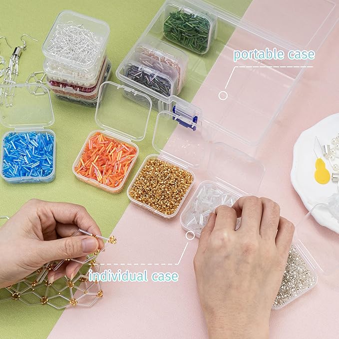 6112pcs 2x9mm Long Glass Tube Beads for Jewelry Making,Beading Starter Kit with Individual Case, 8 Iridescent Colors Slim Bugle Delica 2mm Bead for DIY Earrings Bracelets Necklaces Gift Supplies