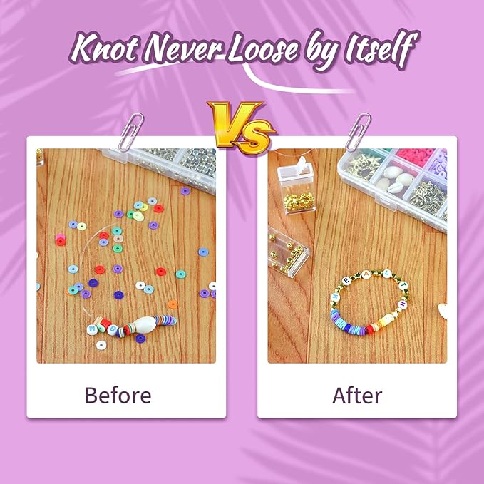 SZXTC 2 Pcs Clay Beads Bracelets Professional Elastic String Kont Fixing Drip, Keep Stretch String Braclet Stay Tied for Flat Round Polymer Heishi Beads Spacer Charm Friendship Jewelry Making Kit
