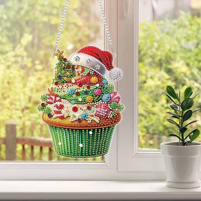 HEIBAGO Candy Cake Diamond Art Hanging Kits for Adults Kids, 5D Special Shaped Crystal Diamond Painting Kit, DIY Pattern Window Pendant Gem Art Kit for Home Wall Decor 8.3 x 8.3 Inch