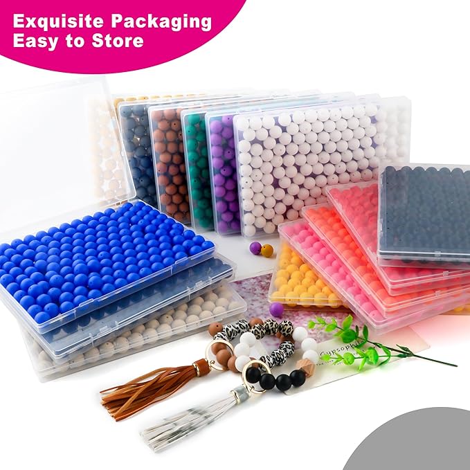150Pcs 15mm Silicone Beads for Keychain Making Bracelet Necklace, Bulk Round Silicone Beads for Pens（Hot Pink）
