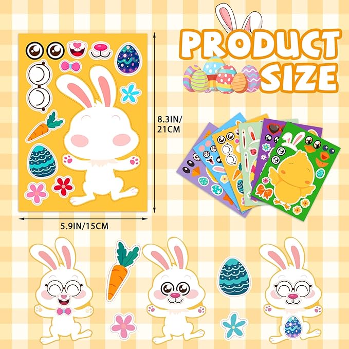 24 sheets easter make a face stickers for kids, easter basket stuffers goodie treat bag fillers activities party favor supplies crafts