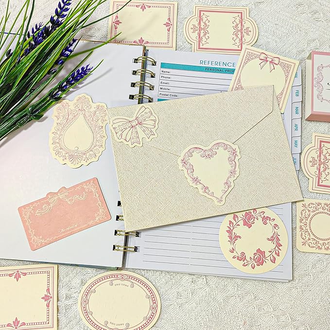 120 Sheets Vintage Embossed Scrapbook Paper,Mini Pink Journaling Scrapbooking Supplies Kit Aesthetic Decorative Craft Stationery for Journaling, Junk Journals, Planners & Scrapbooking Supplies