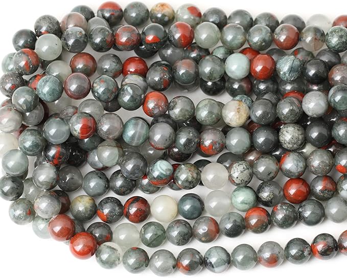 cheavian 35pcs 10mm natural african bloodstone gemstone smooth surface round loose beads for jewelry making 1 string 15 inches