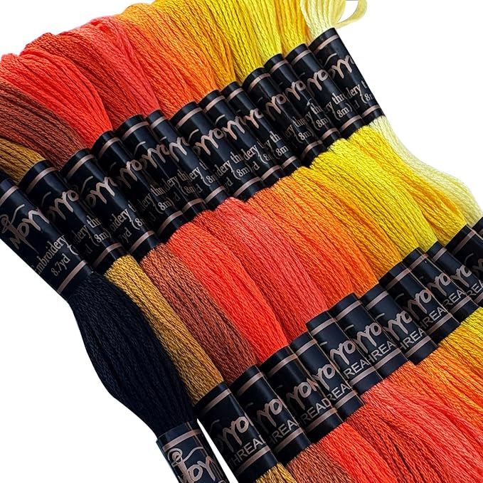 13 Skeins Embroidery Thread, 12 Colors Embroidery Floss Set, Cross-Stitch Threads for Hand Embroidery, String Art（Orange Yellow Series）