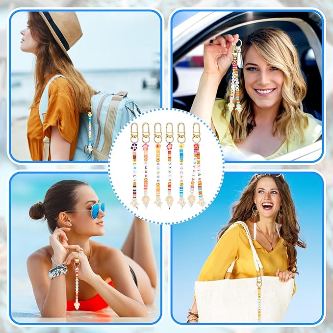 Ferreve 4948 Pcs Hawaii Friendship Keychain Making Kit DIY Summer Ocean Gift Friendship Key Chain Crafts Clay Beads Charms Letter Name Bead Jewelry Accessories for Women Birthday Christmas Party Favor