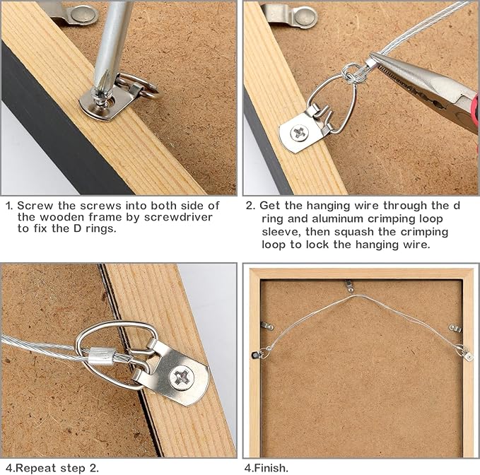 Blisstime Picture Hanging Kit - 100 Feet Braided Hanging Wire, 60 Pcs D Ring Picture Hangers with Screws and 60 Pcs Aluminum Crimping Loop Sleeve for Canvas Paintings, Photo Frames