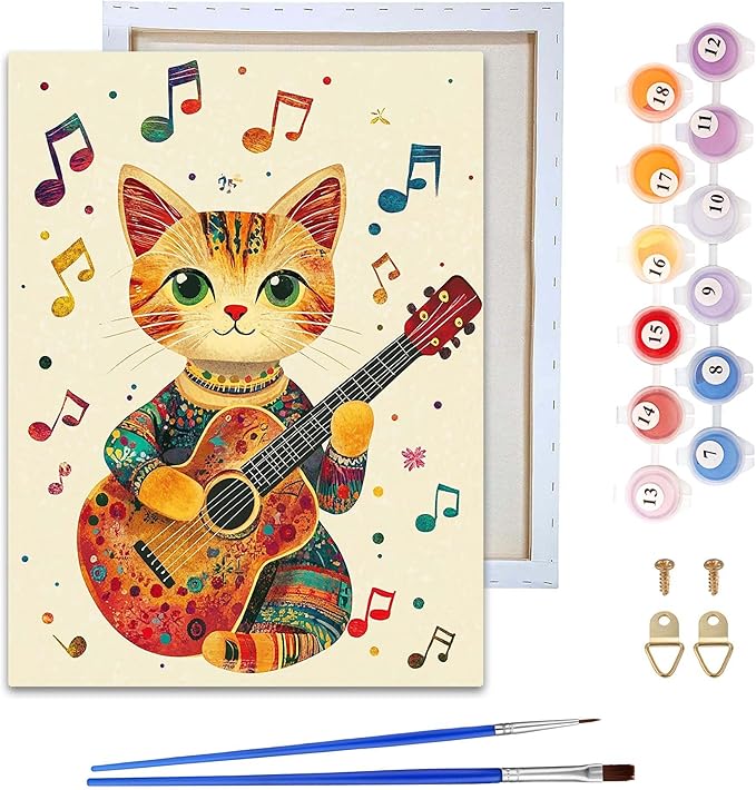 Reofrey Framed Paint by Numbers Kit for Adults & Beginner - 8x12 Inch Canvas Cat Animal Paint by Numbers - Educational & Creative Art Set for Beginners - Perfect for Home Wall Decoration C1926