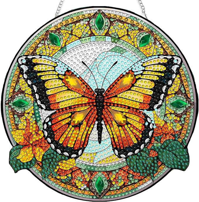 SKRYUIE Butterfly Hanging Diamond Art Kits for Adults Pendant Suncatcher, Special Shaped Crystal DIY Pearl Diamond Painting Kit, Gift for Mother Spring Summer Window Wreath Decor 7.56 x 7.64 Inch A11