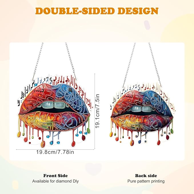 HEIBAGO Music Diamond Art Hanging Kits for Adults, Diamond Art Suncatchers Mouth, 5D Special Shape Diamond Painting Pendant, DIY Window Ornament Gifts for Home Garden Door Wall Decor 8.3 x 8.3 Inch