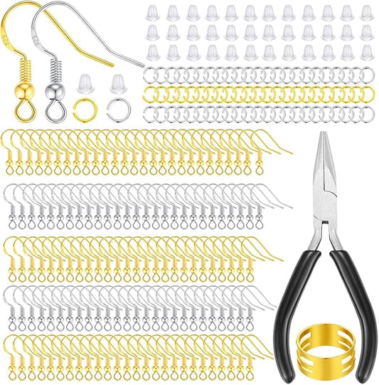 MAIBAOTA Earring Hooks for Jewelry Making, 602 Pcs Earring Making Supplies, 925 Silver and Gold Plated Earring Making Kit, Earring Findings, Jump Ring, Earring Back, DIY Jewelry Making