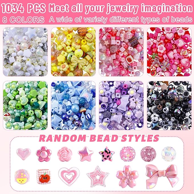 TOHONGADON 2200 PCS DIY Bag Charm Kits, Assorted 8 Colors Acrylic Heart Star Flower Letter Alphabet Beads, Beaded Keychain Making Kit for Women, Keychain Jewelry Making Kit with Beads