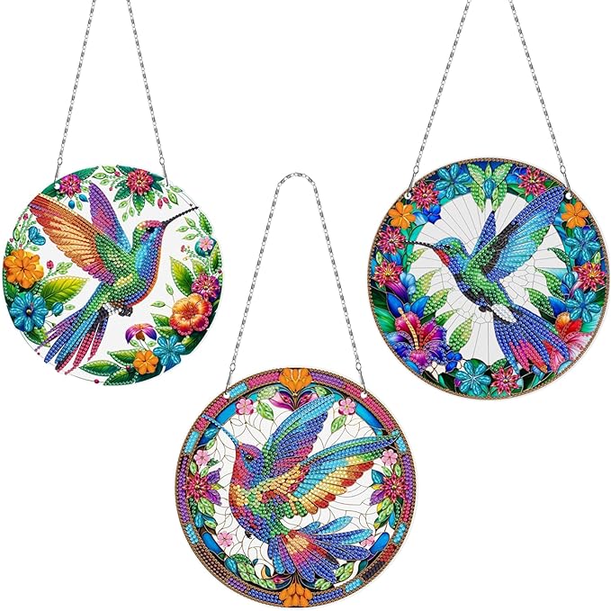 MaiYiYi 3 PCS Diamond Painting Ornaments Colorful Bird Special Crystal Gem Craft Painting Set Bird Diamond Art Ornaments for Adult Home Wall Window Art Decor (12.99X7.67 inch)