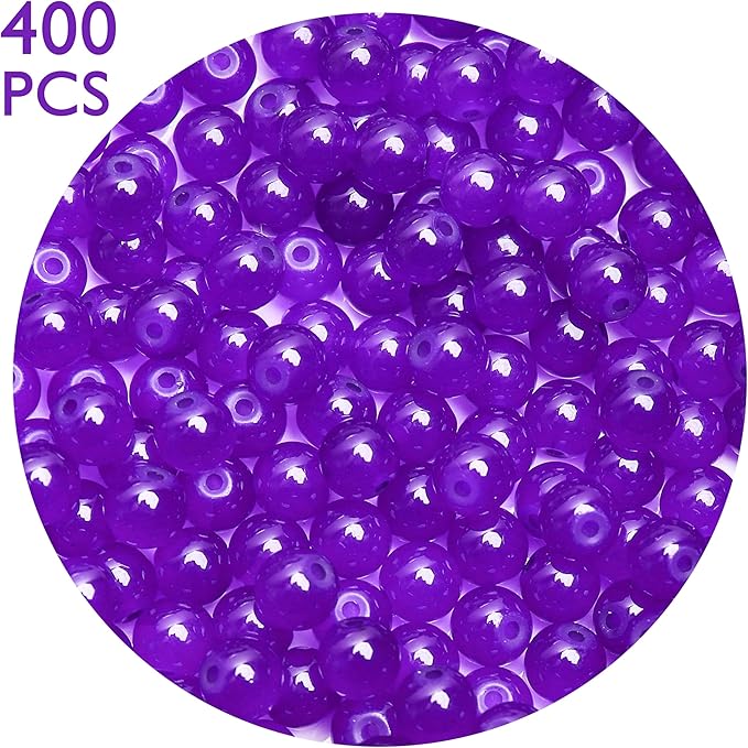 400PCs 4mm Deep Purple Jade Glass Beads Bulk, Round Smooth Hole Glass Crystal Beads for Jewelry Making, DIY Bracelets, Necklaces, Bag Charms, Keychains and Craft Projects