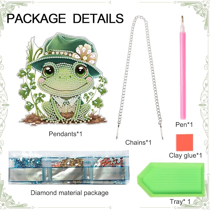 AiYuanzsh Frog Diamond Painting Pendant Kit, 5D DIY Diamond Art Hanging Ornament with Chain, Paint by Number Acrylic Wall Decor, Craft Gift for Adults