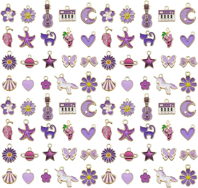 WOCRAFT 40pcs 20 pairs Assorted Enamel Bracelet Charms for Jewelry Making DIY Necklace Bracelet Earrings Keychain Crafting Charms Kit Crafts (Purple-SN999)
