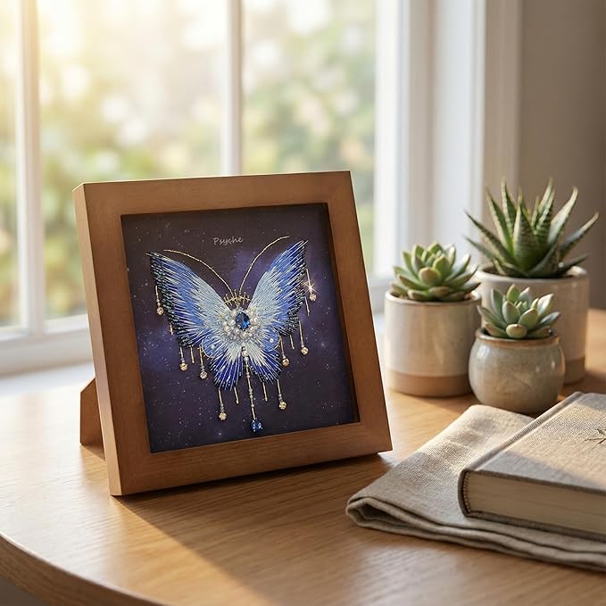 Craftreasure Embroidery Kit for Adults, Butterfly Needle Point Kits Adults Beginner Include Embroidery Beads Threads for Craft Lover Hand Stitch with Embroidery Skill Technique（Blue-Intermediate）